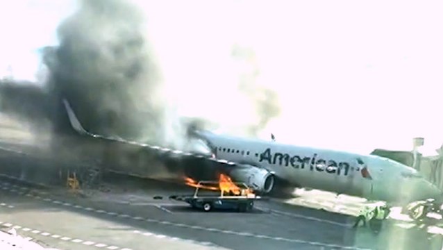 American Airlines flight catches fire at Denver airport