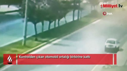 Kontrolden çıkan otomobil ortalığı birbirine kattı