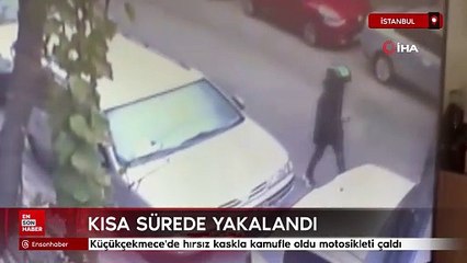 Küçükçekmece'de hırsız kaskla kamufle oldu motosikleti çaldı