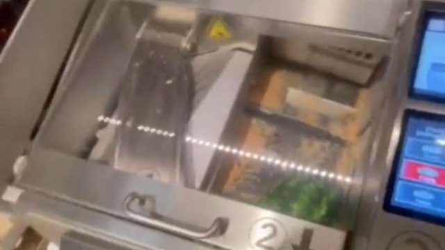 Guy puts a watermelon in the bread slicing machine to see what happens