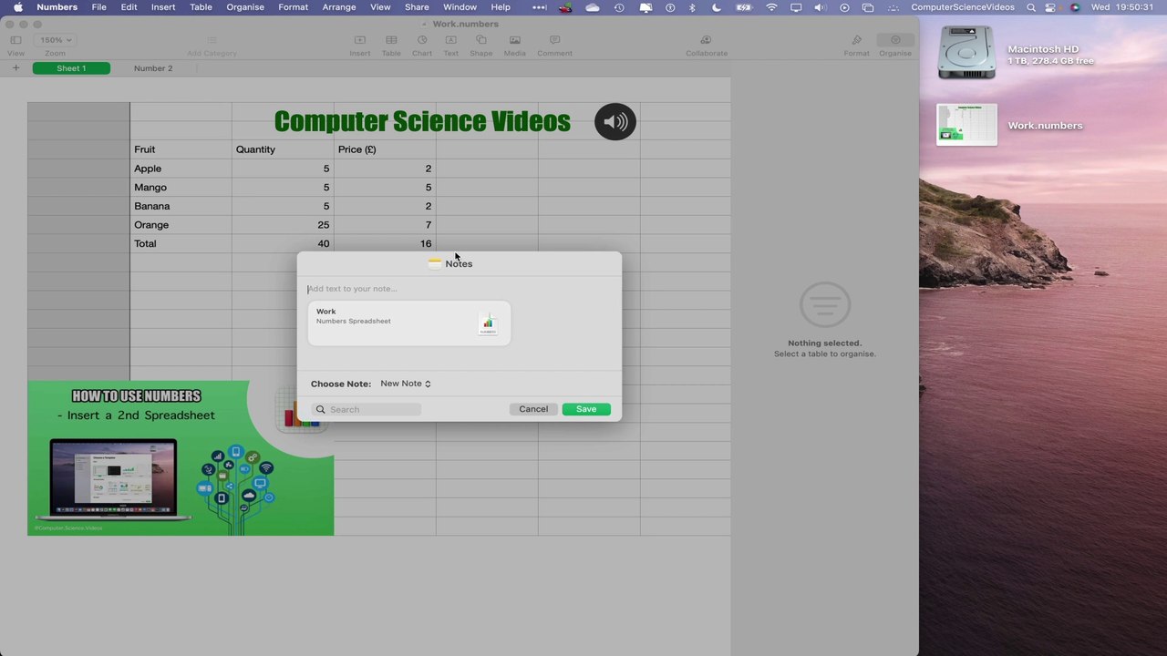 How to SEND Your Spreadsheet to Notes On the Numbers Application Using a Mac - Basic Tutorial | New