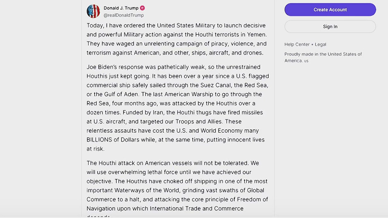 Trump launches strikes against Yemen's Houthis and warns Iran