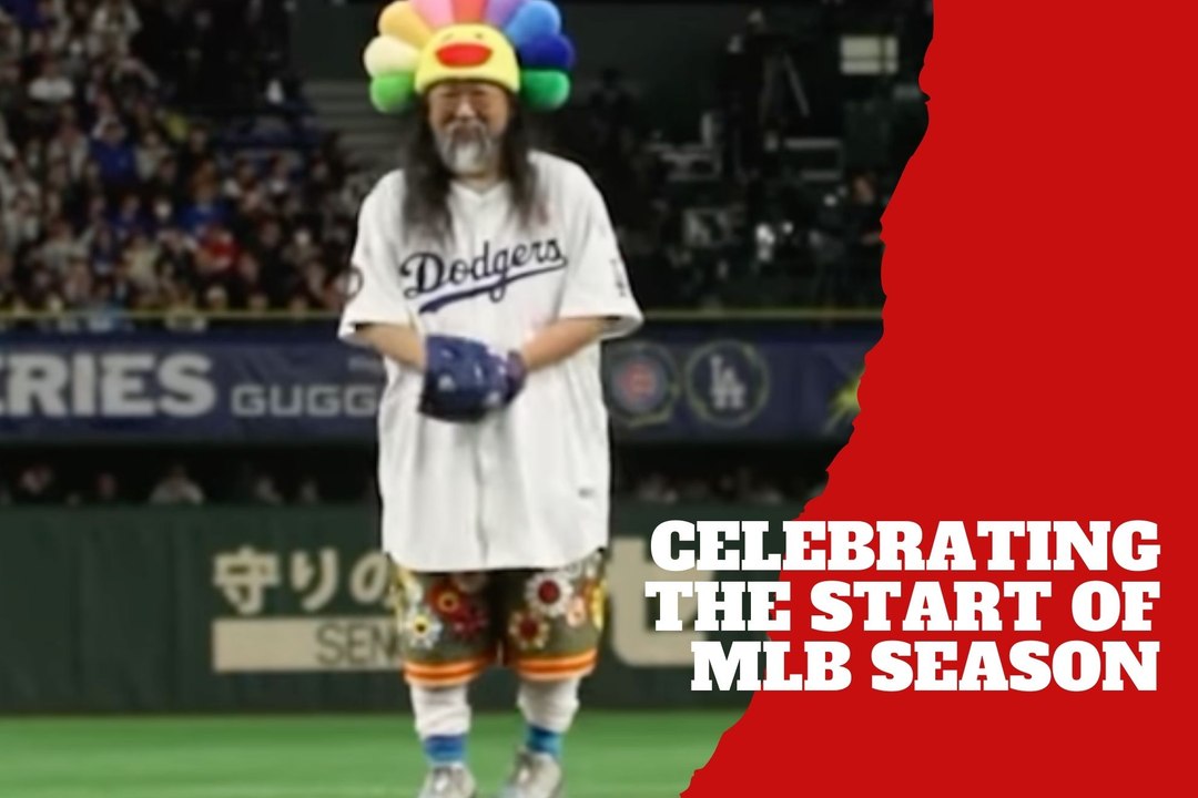 Takashi Murakami throws the first pitch of the Tokyo Series