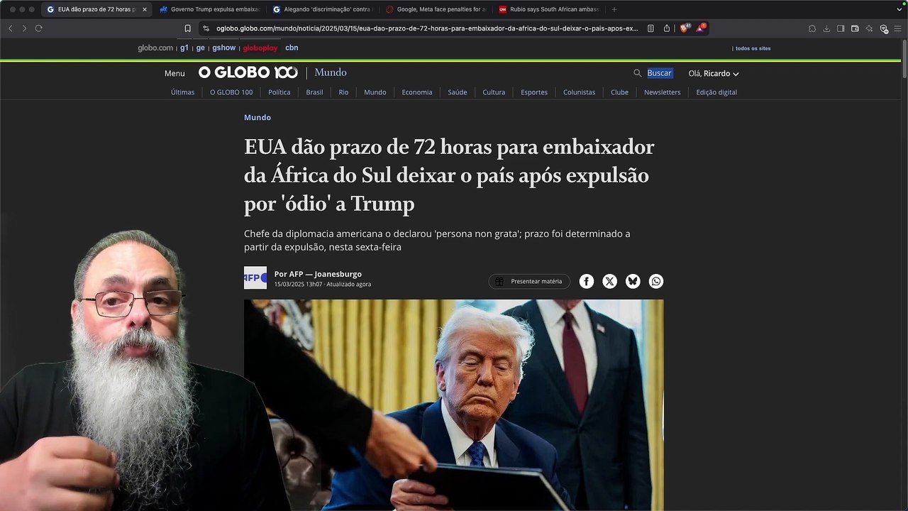 TRUMP dá 72 HORAS para EMBAIXADOR da ÁFRICA do SUL para SAIR do PAÍS em REPRESÁLIA a CRÍTICAS
