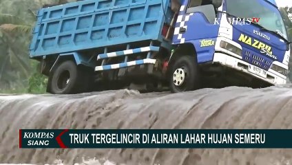 Truk Tergelincir di Aliran Lahar Gunung Semeru, Warga Bergotong Royong Evakuasi