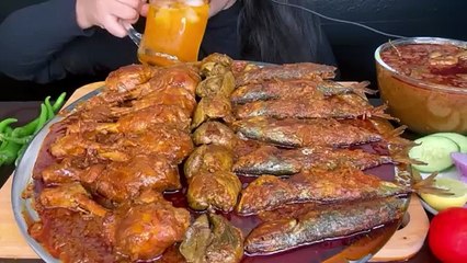 ASMR SPICY FISH CURRY,SPICY LIVER CURRY,CHICKEN LEGPIECE CURRY_ EATING SHOW