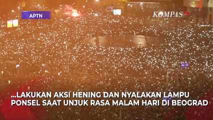 Momen Hening Pengunjuk Rasa saat Demo Presiden Serbia Aleksandar Vucic di Beograd