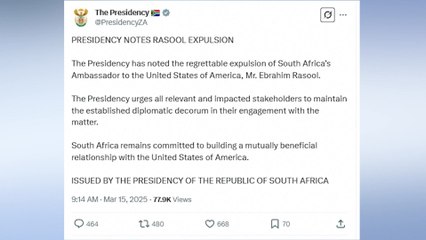 South Africa calls U.S. expulsion of ambassador "regrettable"