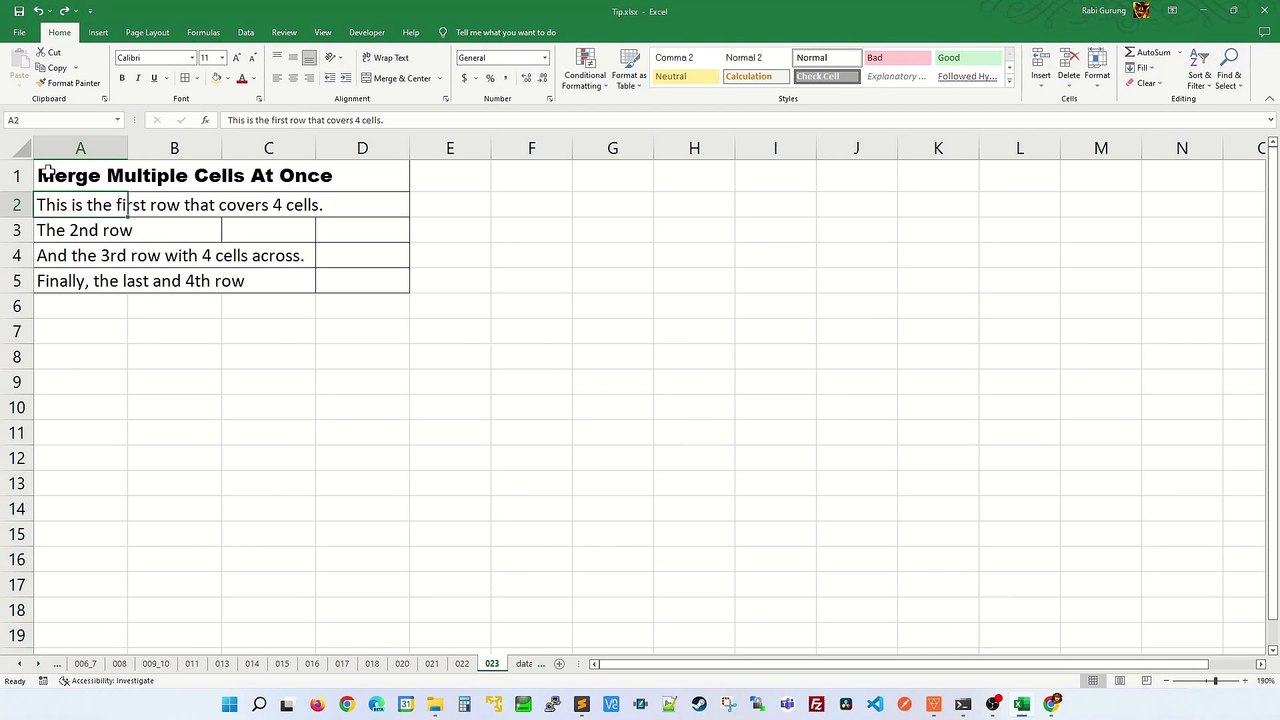 Merging Columns in Multiple Sets of Rows at Once - Excel Tips and Tricks