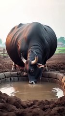 A black cow fell into huge well rescued by farmers