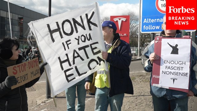 Protestors Hold Anti-Musk Demonstration Outside Tesla Dealership In London, United Kingdom