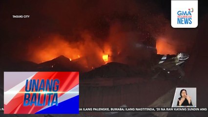 Pag-apula sa sunog sa junk shop sa Brgy. New Lower Bicutan, pahirapan | Unang Balita