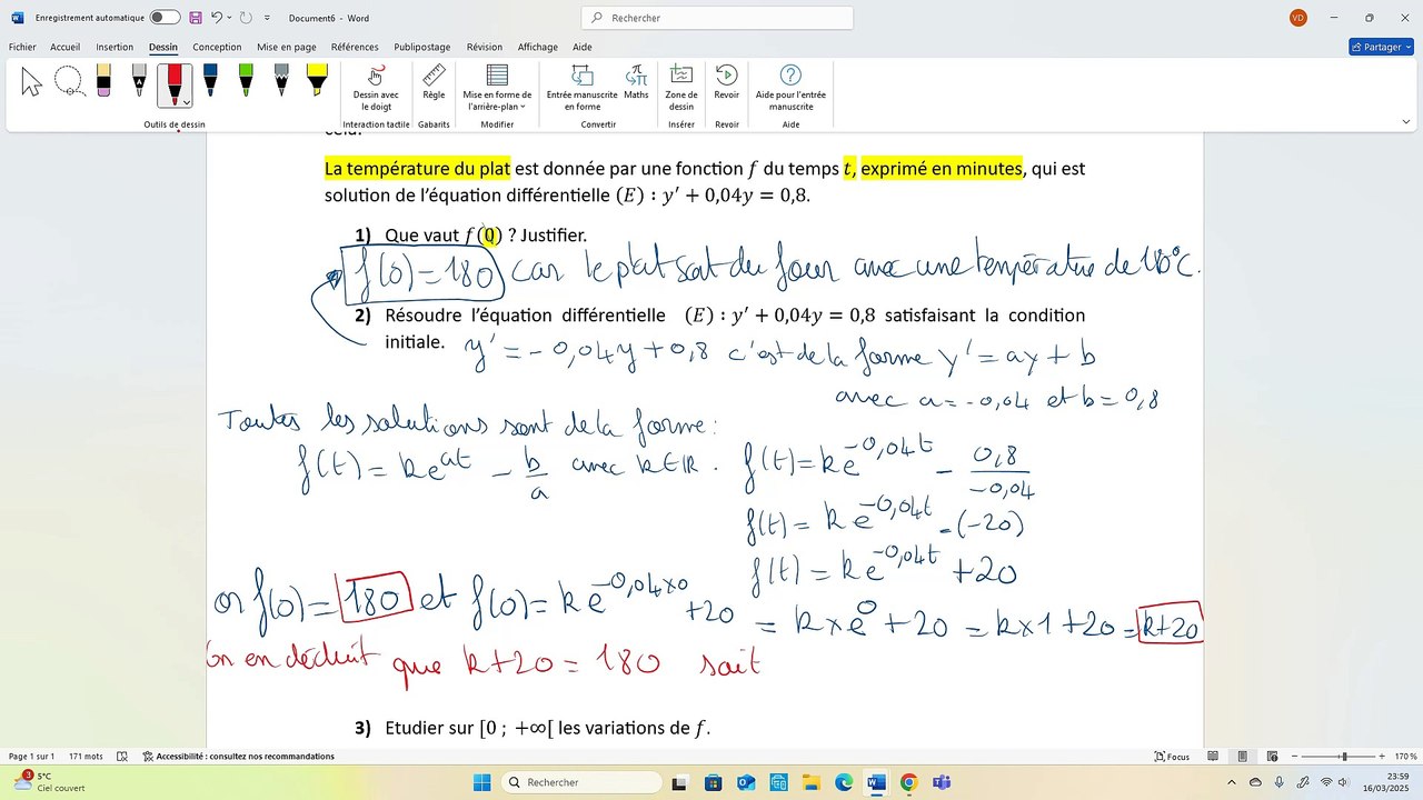 Correction - Exercice 5 : Equation différentielle
