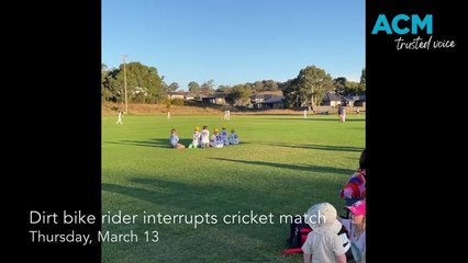 Dirt bike rider interrupts junior cricket match