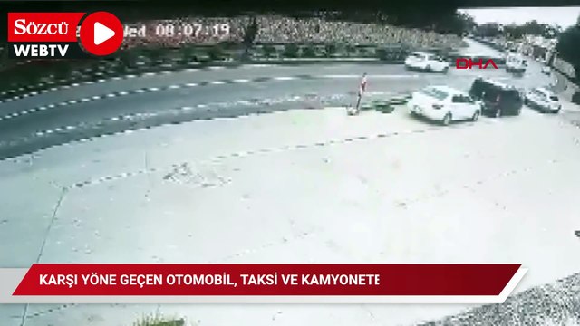 Karşı yöne geçen otomobil, taksi ve kamyonete çarptı