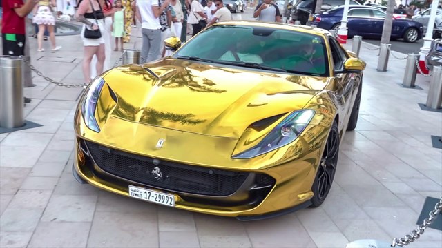 Gold Ferrari 812 Superfast with Straight Pipes - LOUD V12 Sounds !