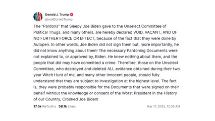 트럼프 "바이든 선제 사면 무효...기계로 서명" / YTN