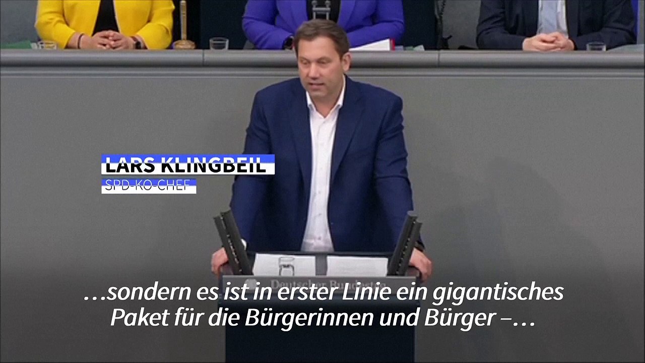 SPD-Chef Klingbeil verteidigt 'gigantisches' Schuldenpaket