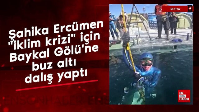 Şahika Ercümen iklim krizi için Baykal Gölü'ne buz altı dalış yaptı