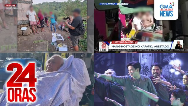 24 Oras: (Part 1) Umano'y lider ng grupong nagbabagsak ng droga sa Angono, nakipagbarilan sa mga pulis; nang-hostage ng kapatid, arestado; Medialdea, naka-stretcher nang ilabas sa detention facility at isinakay ng ambulansya, atbp.