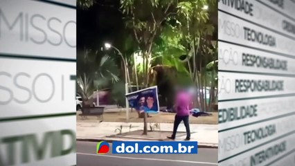 b'Bandeiras de candidato so retiradas da praa7a da Batista Campos'