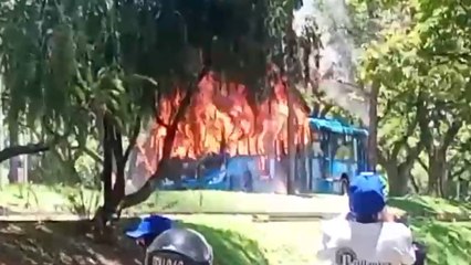 VIDEO | Momento exacto en el que encapuchados le prendieron fuego a bus del MIO en Cali