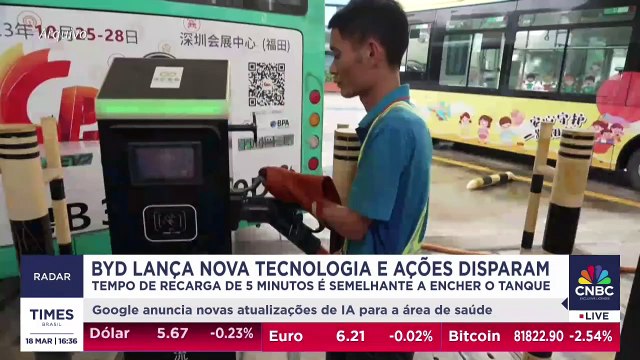 BYD dispara em ações após anúncio de recarga super-rápida em carros elétricos