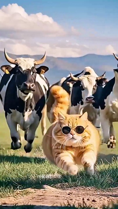 I never expected that this old cow actually has a backer!  #orangecat #cat's confusing behavior #ai #funny I