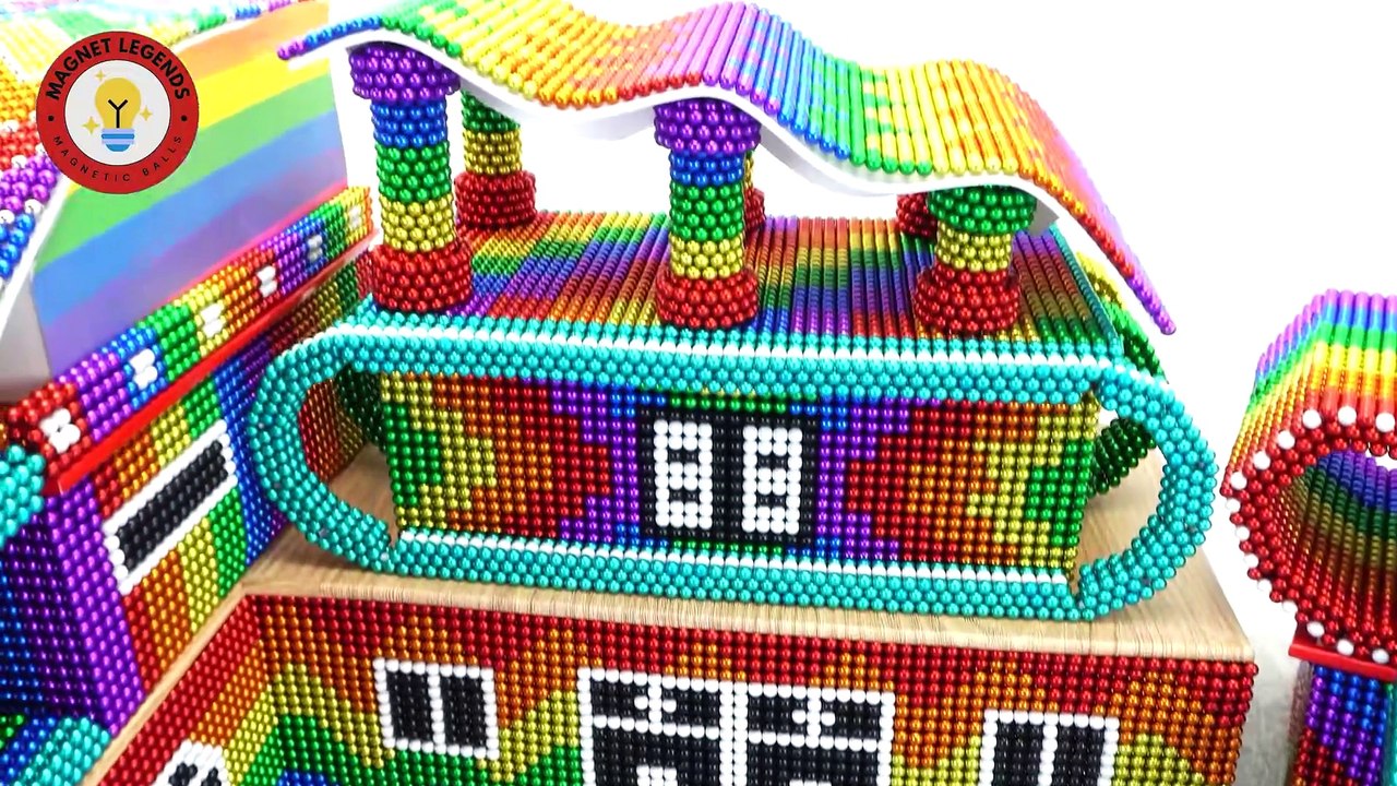 Build swimming pool on luxury mansion with water slide from magnetic balls!