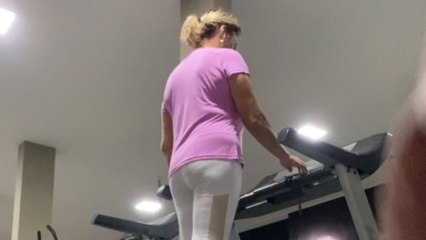 Footage of woman's hilarious treadmill botch while training with nephew