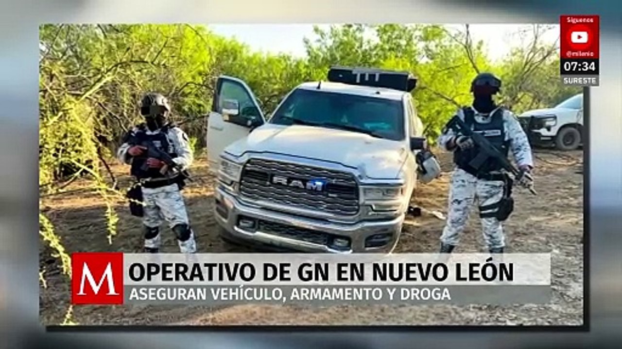 Guardia Nacional asegura vehículo blindado, armamento y drogas en operativos en Nuevo León