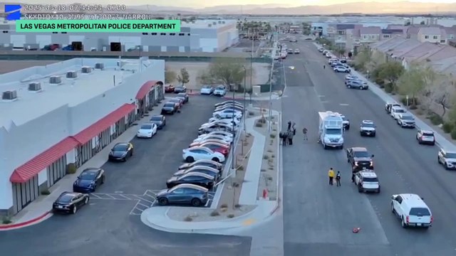 Drone shots of burnt Tesla vehicles at vandalised Las Vegas facility