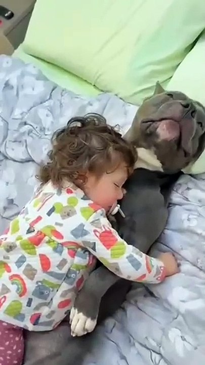 The company of the dog allows the baby to sleep more peacefully