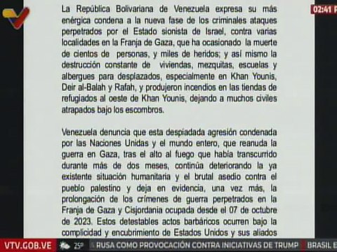 Comunicado | Venezuela expresa condena a criminales ataques por Israel contra la Franja de Gaza
