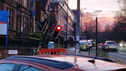 Damage to traffic light after car crash outside Sheffield Children's Hospital