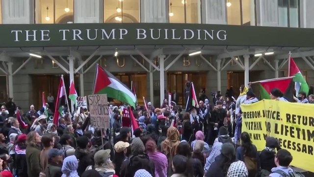 Trump's Wall Street NYC building sees protest over Israeli airstrikes