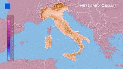 Mappa relativa alle piogge previste nel weekend