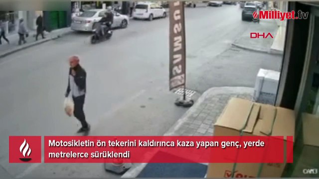 Motosikletle ön kaldırdı, kaza yapınca metrelerce sürüklendi