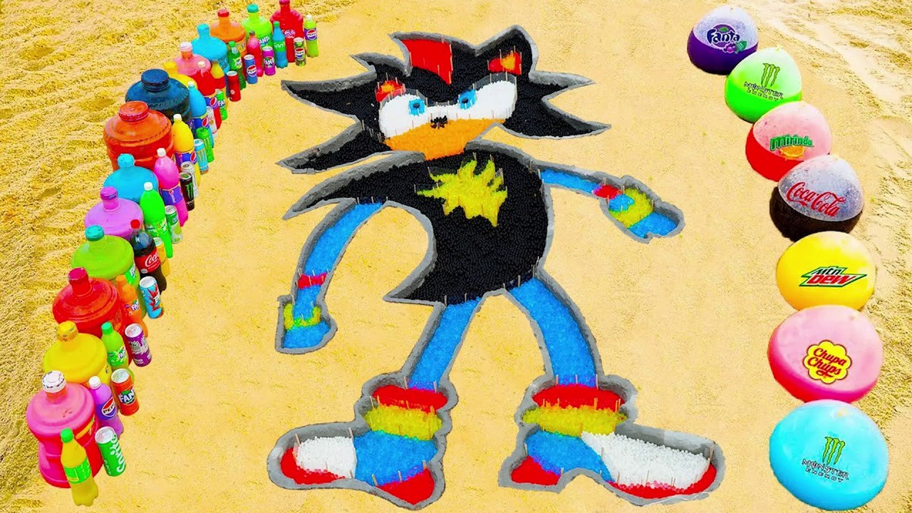 How to make Rainbow Shadow the Hedgehog with Orbeez, Balloons Coca Cola, Fanta, Sodas and Mentos