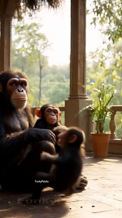 Chimpanzee Playing With His Kids - FunkyPets4u