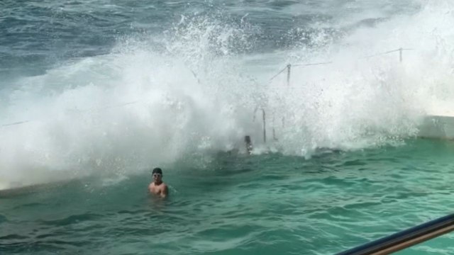 Swimmers brave intense waves as Cyclone Alfred sends surging water into Sydney pool