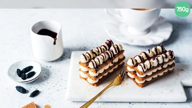 Millefeuilles ganache vanille-tonka aux crêpes dentelle nature