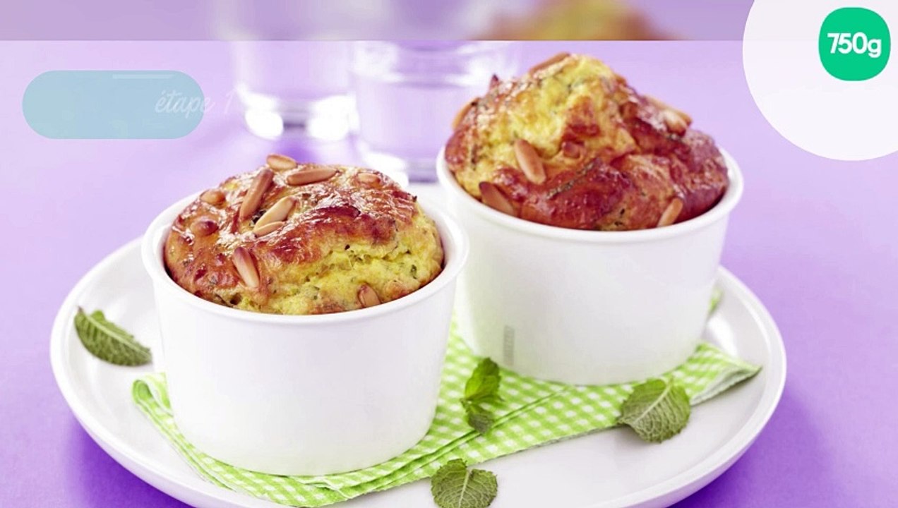 Petits flans soufflés courgettes -menthe-pignons