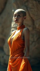 Bald women in orange dress #ai #beautiful #cute