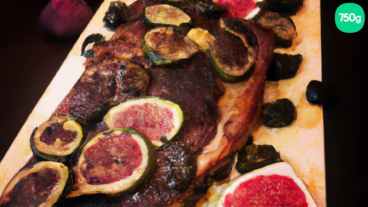 Côte de bœuf aux figues, aux poires et aux raisins