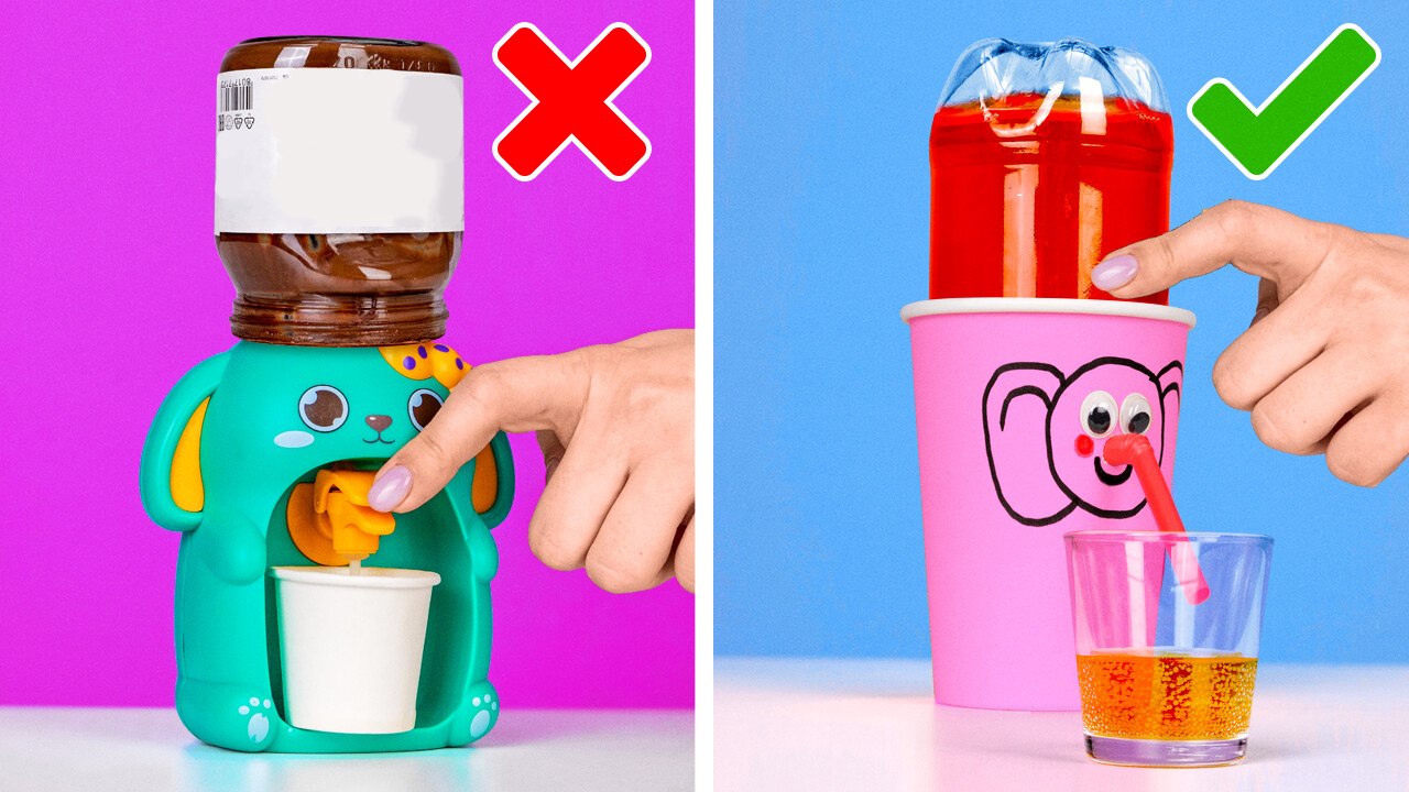 DIY Mini Water Dispenser 🐥* Rich and Poor Girls DIY Crafts and Gadgets*