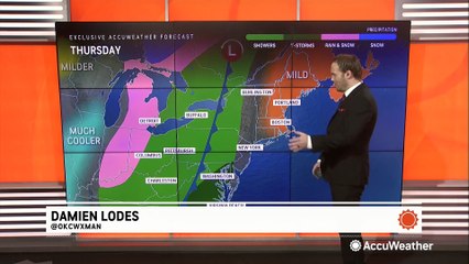Rainy conditions and thunderstorms push across the East Coast