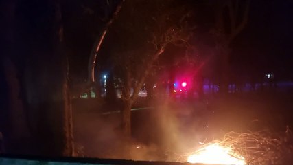 Bombeiros combatem incêndio em área de vegetação na Avenida Guaíra