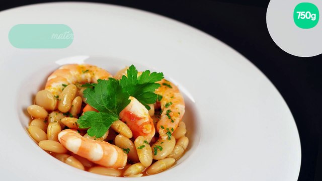 Salade de haricots blancs aux herbes, crevettes et vinaigrette au Ketchup