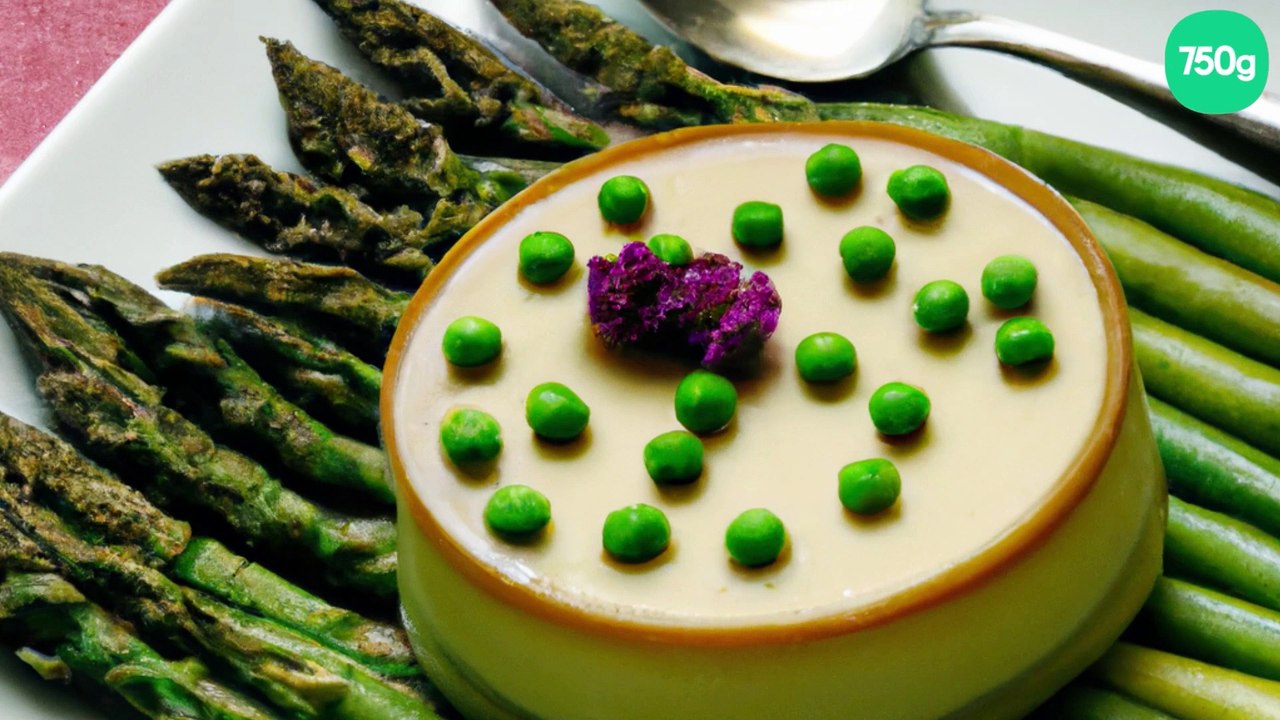 Flan de petits pois et parterre d'asperges